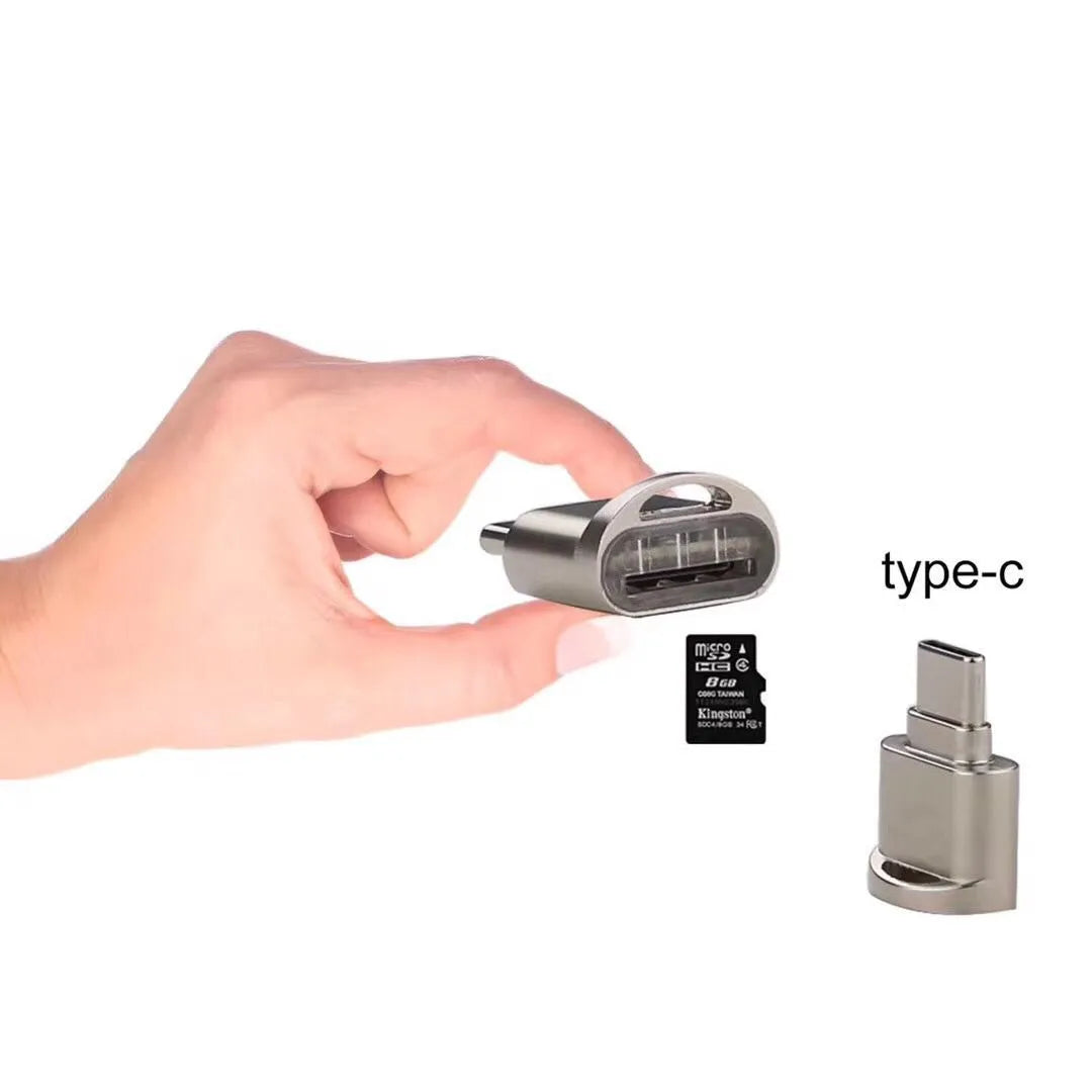 Compact metal Android card reader adapter with TF memory card slot and micro USB connector