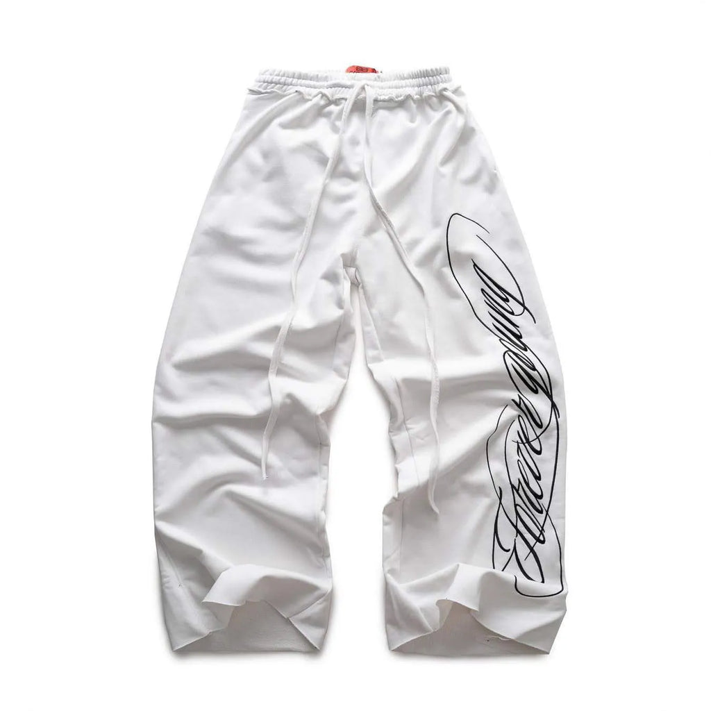 Design printing men's smart trousers in black, loose fit, mid-waist polyester casual trousers