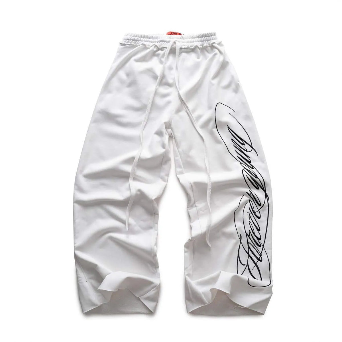 Design printing men's smart trousers in black, loose fit, mid-waist polyester casual trousers