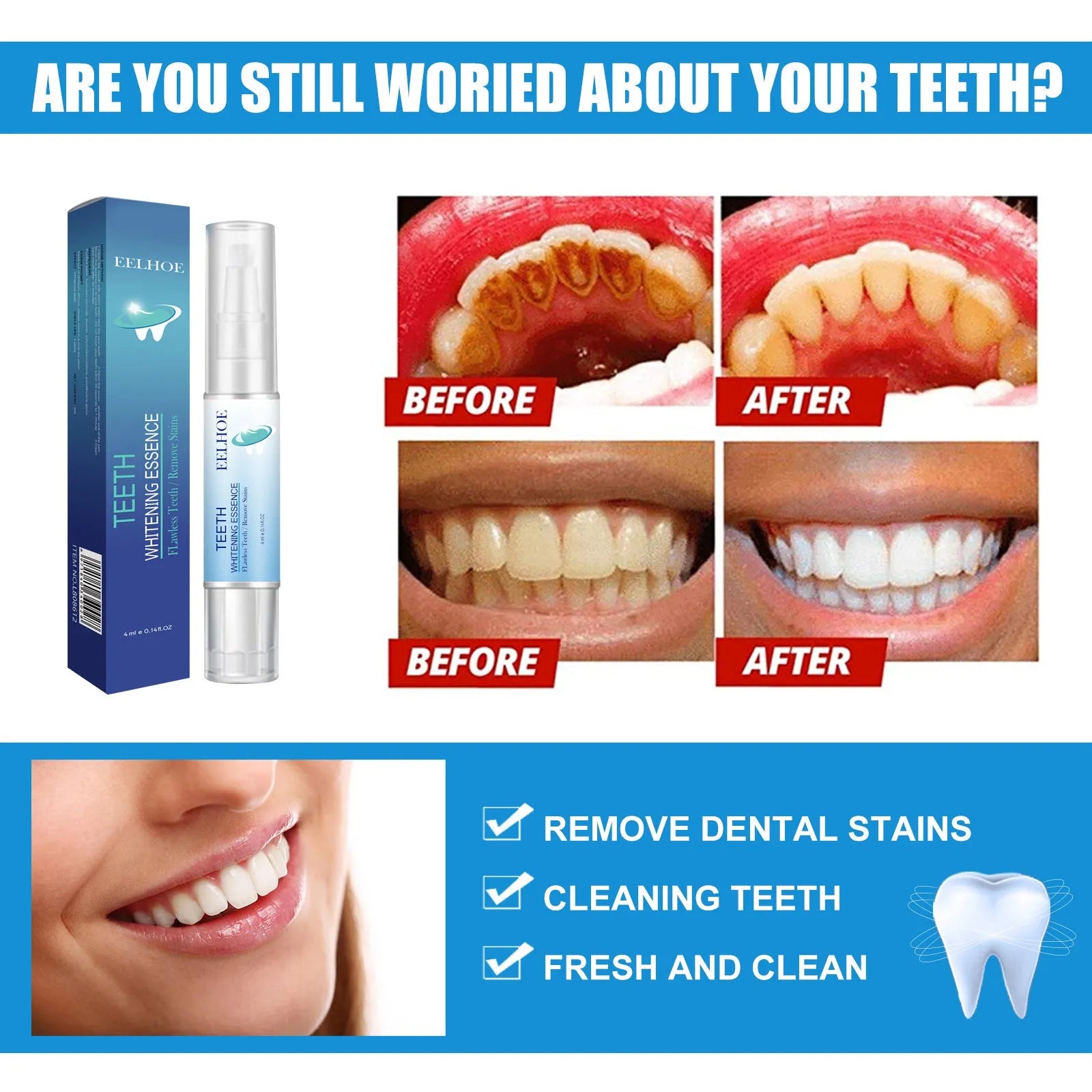 White teeth whitening pen with plant extract 4ml in compact packaging
