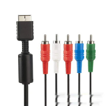 Black PlayStation component cable with nickel-plated connectors measuring 1.8m long