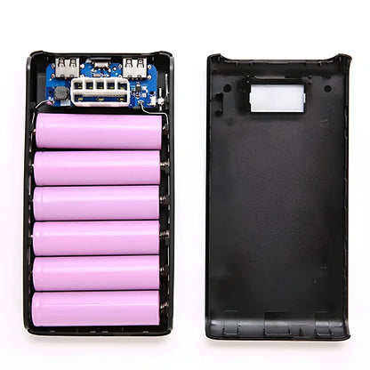 Black 18650 DIY charging bank case C9 model, 22mm x 76mm x 150mm with Type-C input and 5V 2A output for six batteries