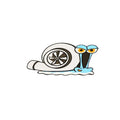 White cartoon snail design reflective vinyl car sticker on a clear background.