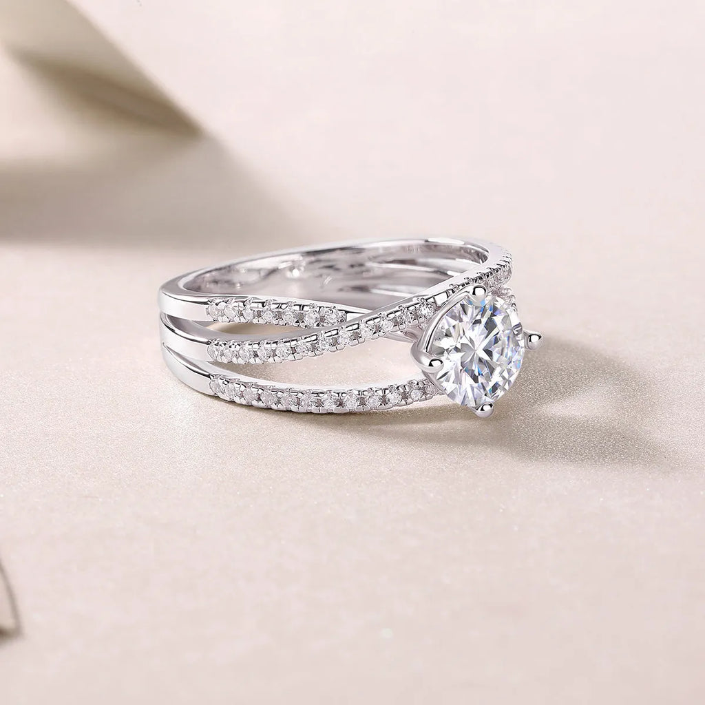 1-carat moissanite S925 silver wedding ring with platinum plating, diamond pen inspectable, gift box