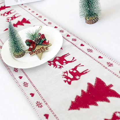 Christmas Elk Snowman Table Runner in festive colors, perfect for holiday decor