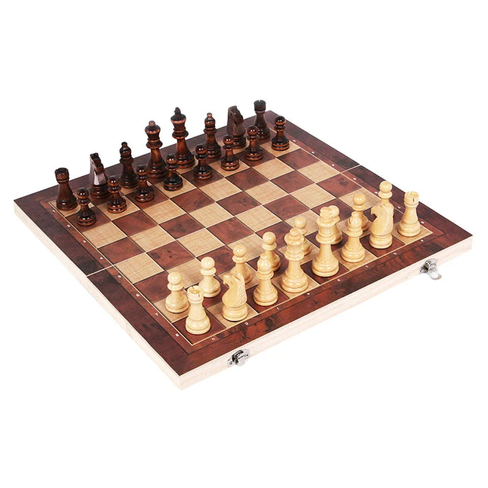 Premium 3-in-1 Chess, Checkers, and Backgammon game set made of high-quality timber, perfect for Kiwi families and friends