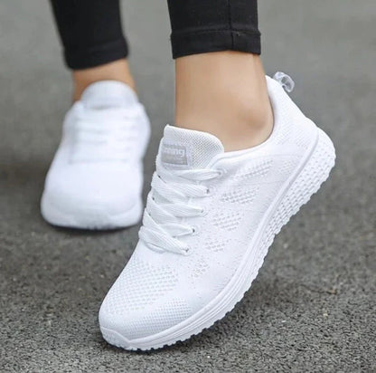 Women's sports sneakers with mesh upper and low wedge heel in various colors