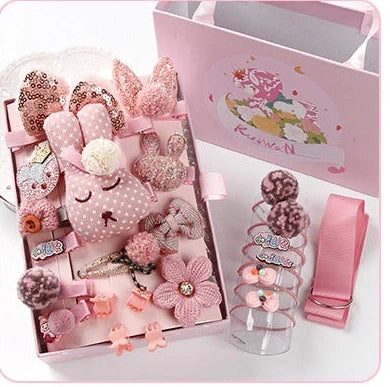 24-piece children's hair clip set with cartoon animal designs including blue fox and pink elephant