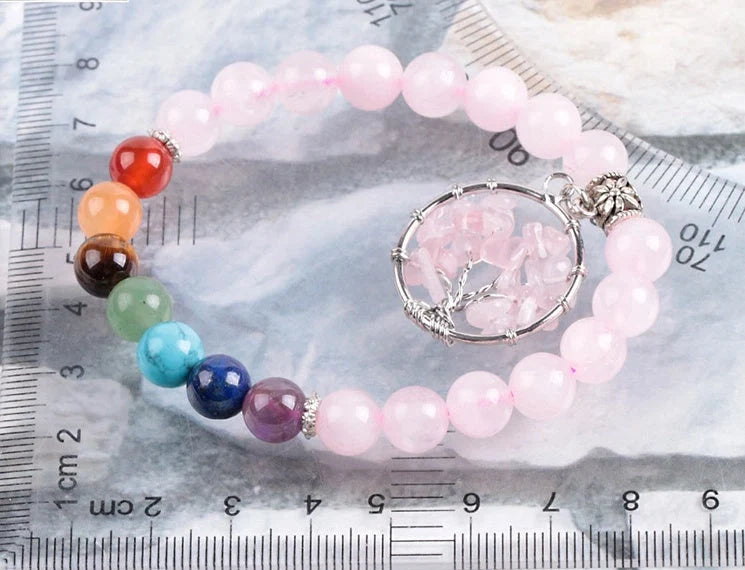 Crystal Beaded Bracelet with seven chakras design and powder crystal beads