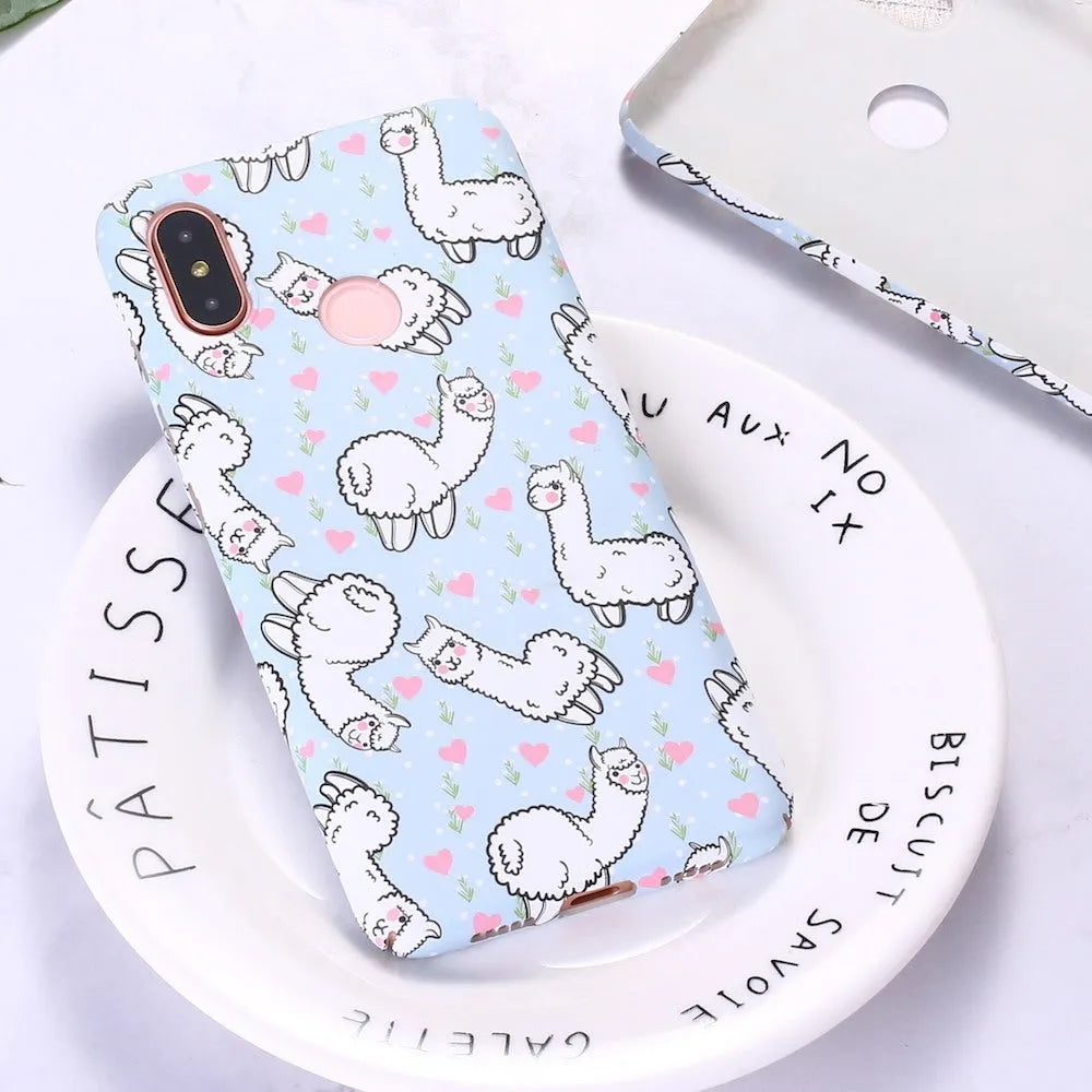 Cute alpaca water sticker frosted phone case for Xiaomi models with PC material shell in photo colour