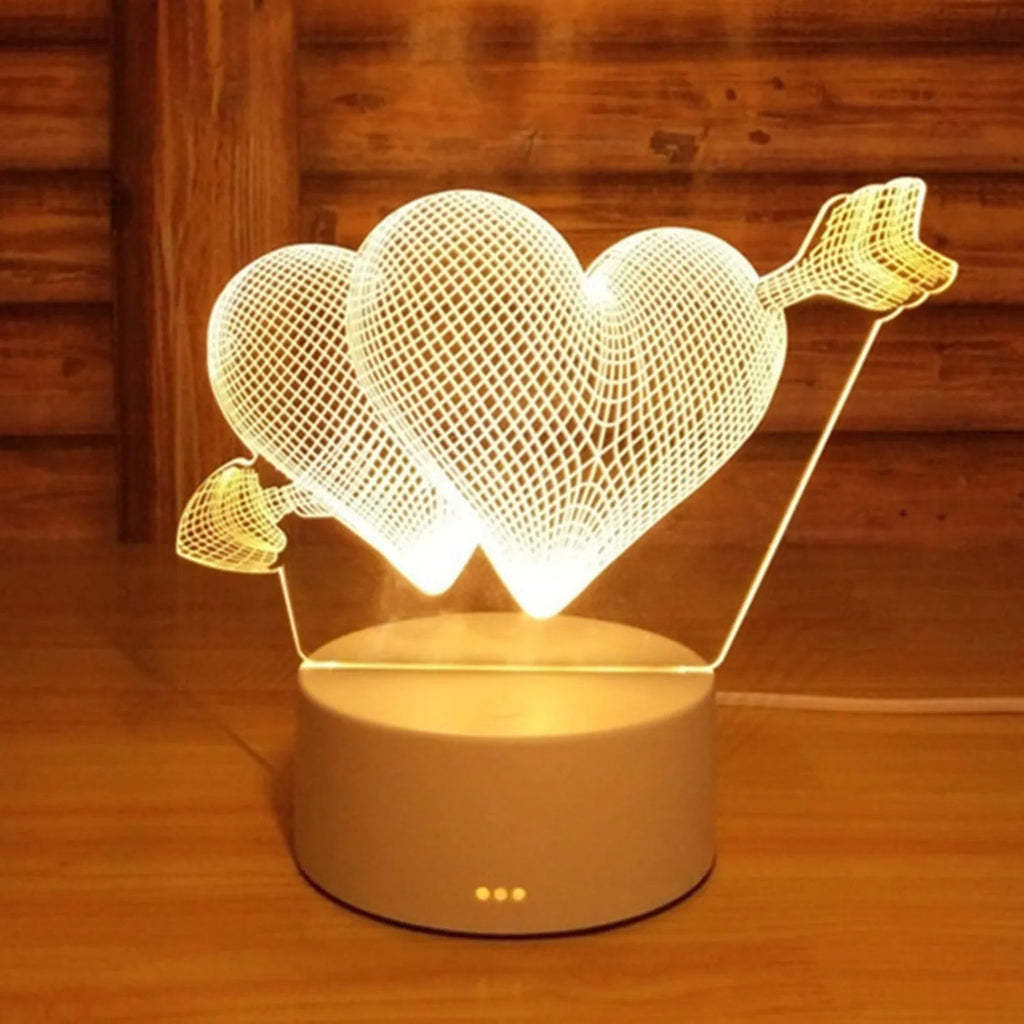 Creative 3D small night light table lamp with acrylic lampshade and USB cord, shown in Nordic style against a dark background