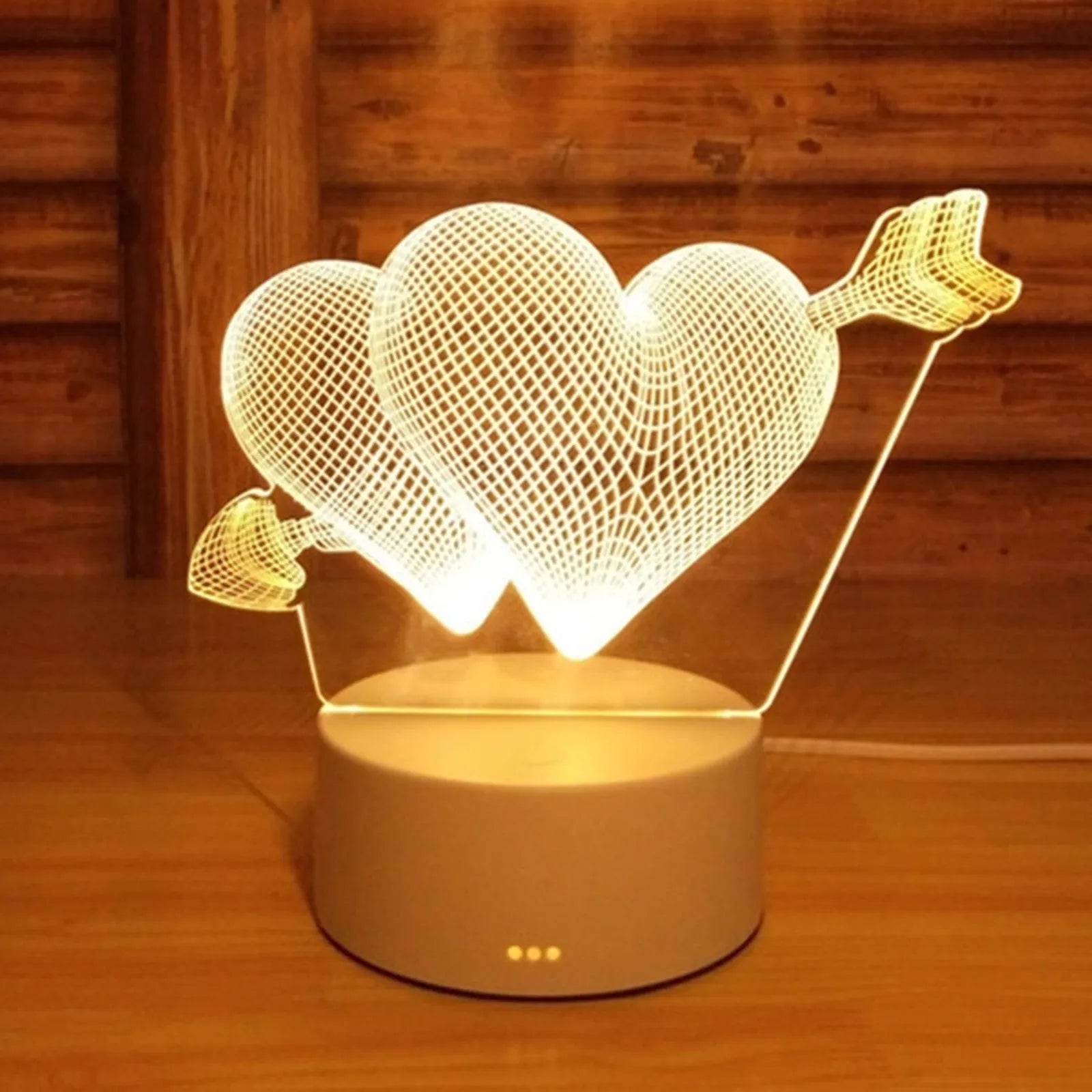 Creative 3D small night light table lamp with acrylic lampshade and USB cord, shown in Nordic style against a dark background