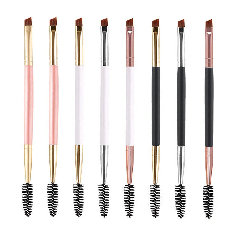 Angled eyebrow powder brush with wooden handle and pig bristles in multiple colour options