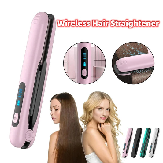 Cordless hair straightener and curler with adjustable temperature, 5000mAh battery, and 2-in-1 functionality for salon-quality styling on the go