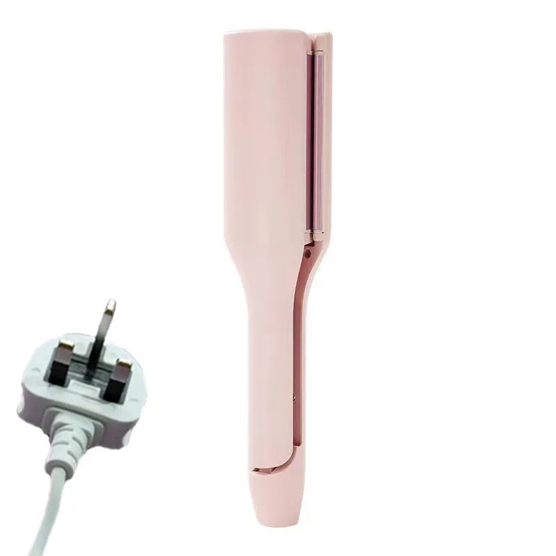 32mm French corrugated small curls plywood curling iron in pink with wired design and multiple plug options
