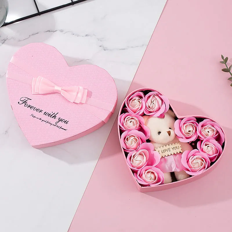 Heart-shaped red gift box of soap roses for Valentine's Day or Christmas gifting