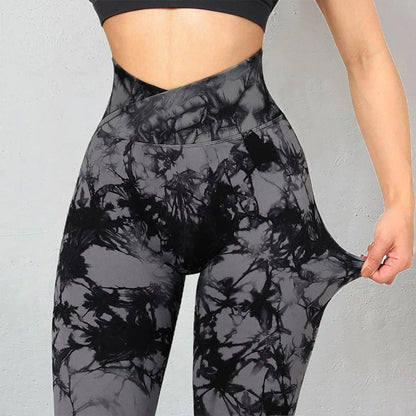 Women's seamless tie dye leggings with push-up design for fitness and yoga