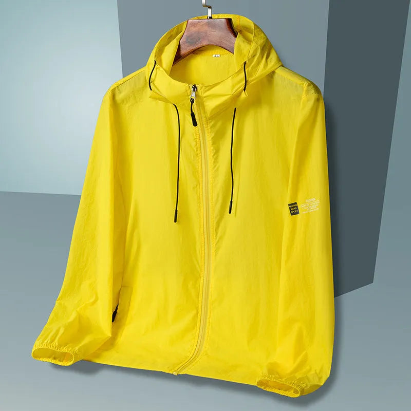 Men's loose fit ice silk sun protection jacket in Bud White with long sleeves and front zip closure