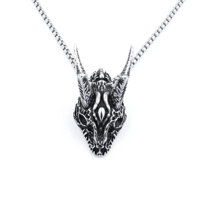 Stainless steel long horn pendant necklace with adjustable chain
