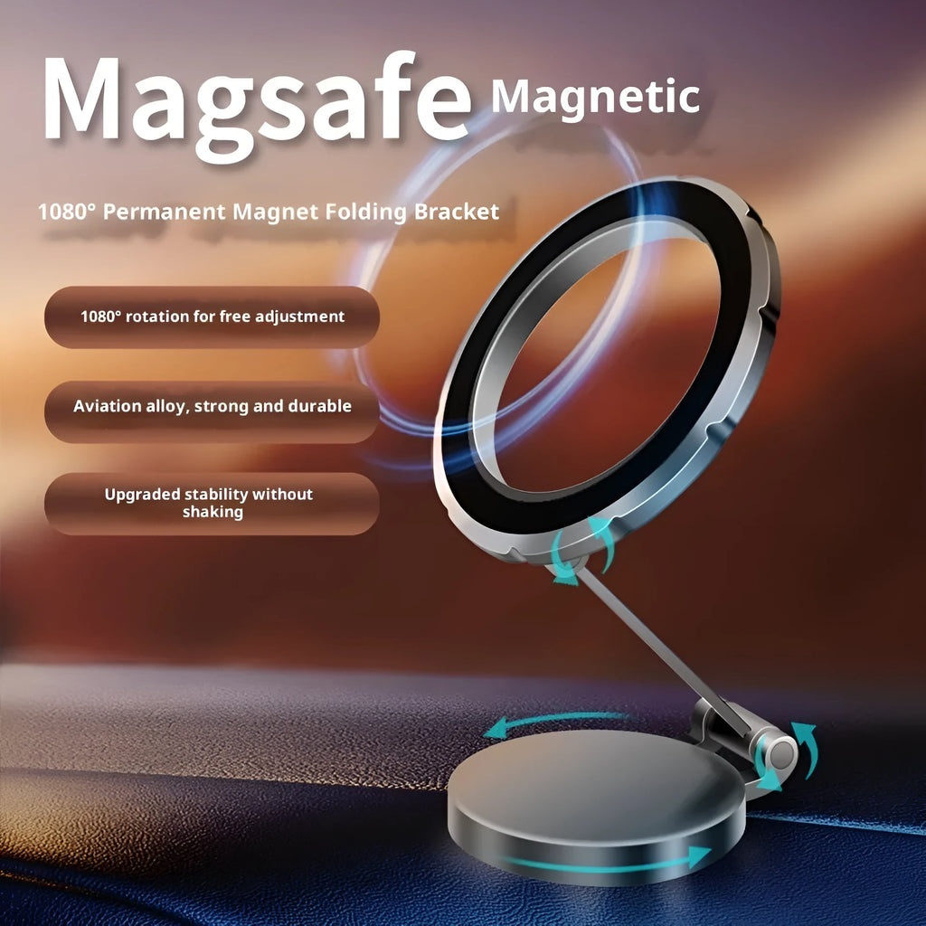 Aluminium alloy magnetic car holder with rotating base in gun colour – 60x15mm collapsible navigation bracket