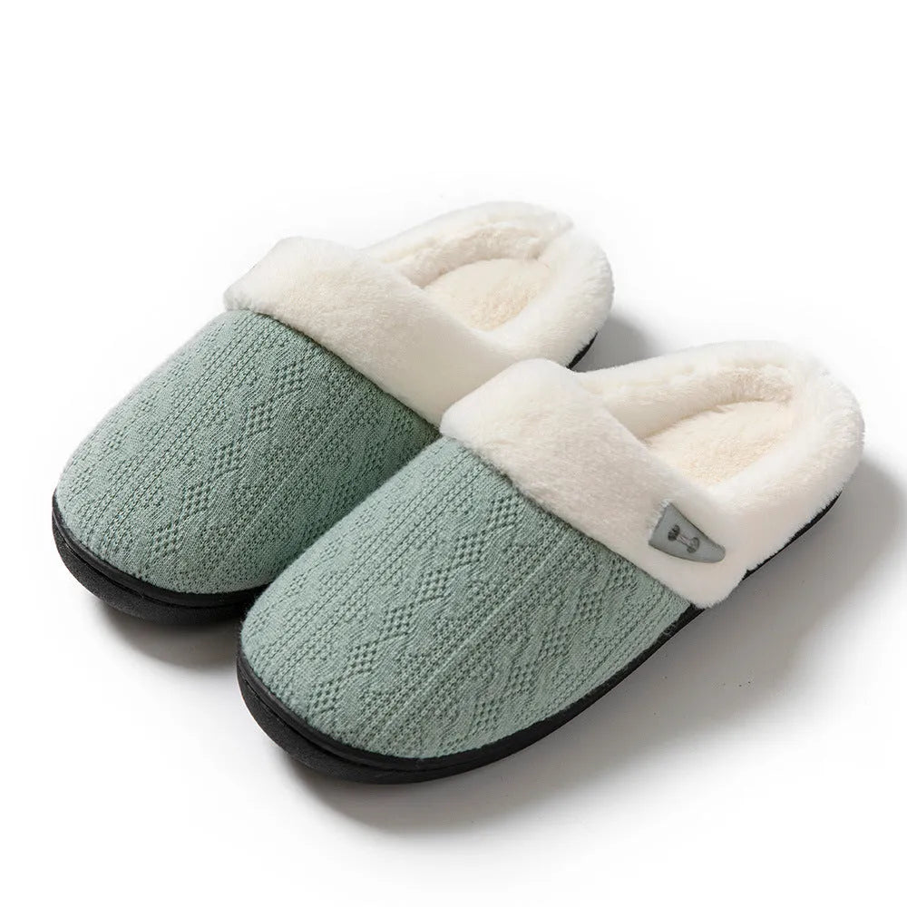 Winter cotton slippers with rubber non-slip sole and warm lining for home daily wear