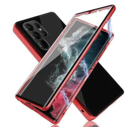 Snap On Magnet glass mirror phone case for Samsung S24 Ultra in black with HD edition mirror surface