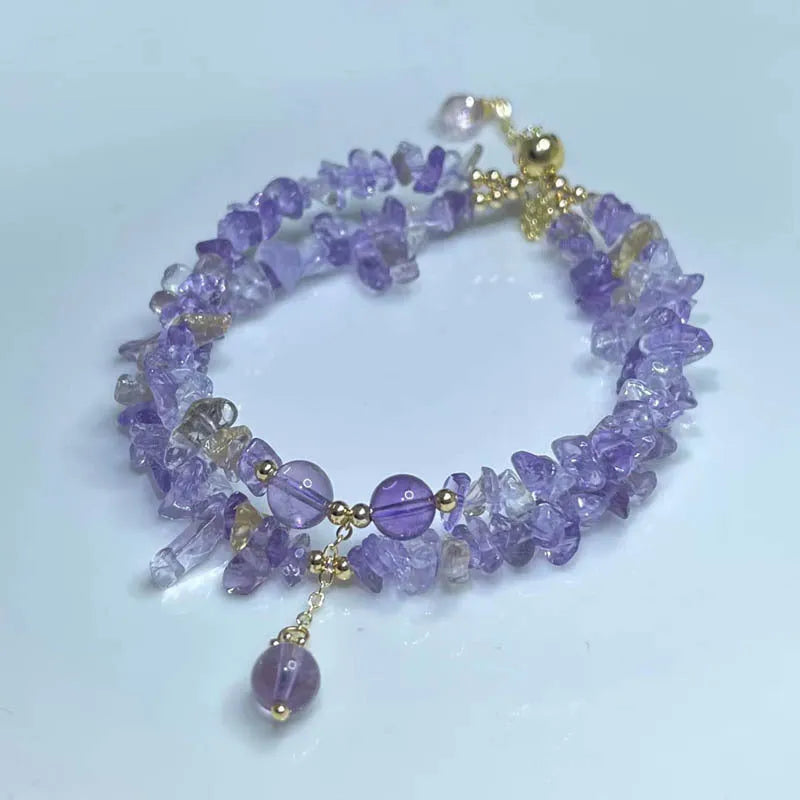 Double row natural ametrine crystal bracelet in D178 colour showing purple and yellow stone zones