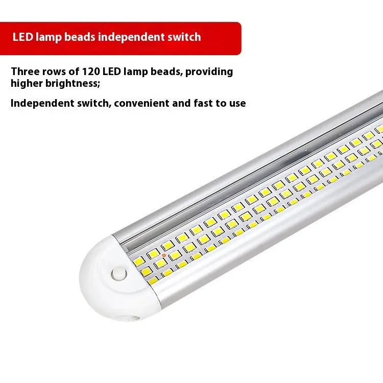 Super bright LED reading light with three rows of 120 beads and four-bend aluminium case for car or truck interior