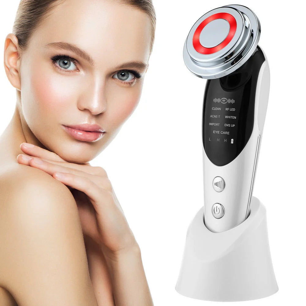 7-in-1 Facial Massager with EMS Micro-current and LED Light Therapy in pearl white