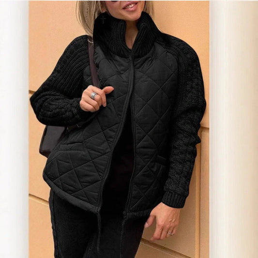 Women's cotton cardigan jacket with front zipper and stand collar in army green colour