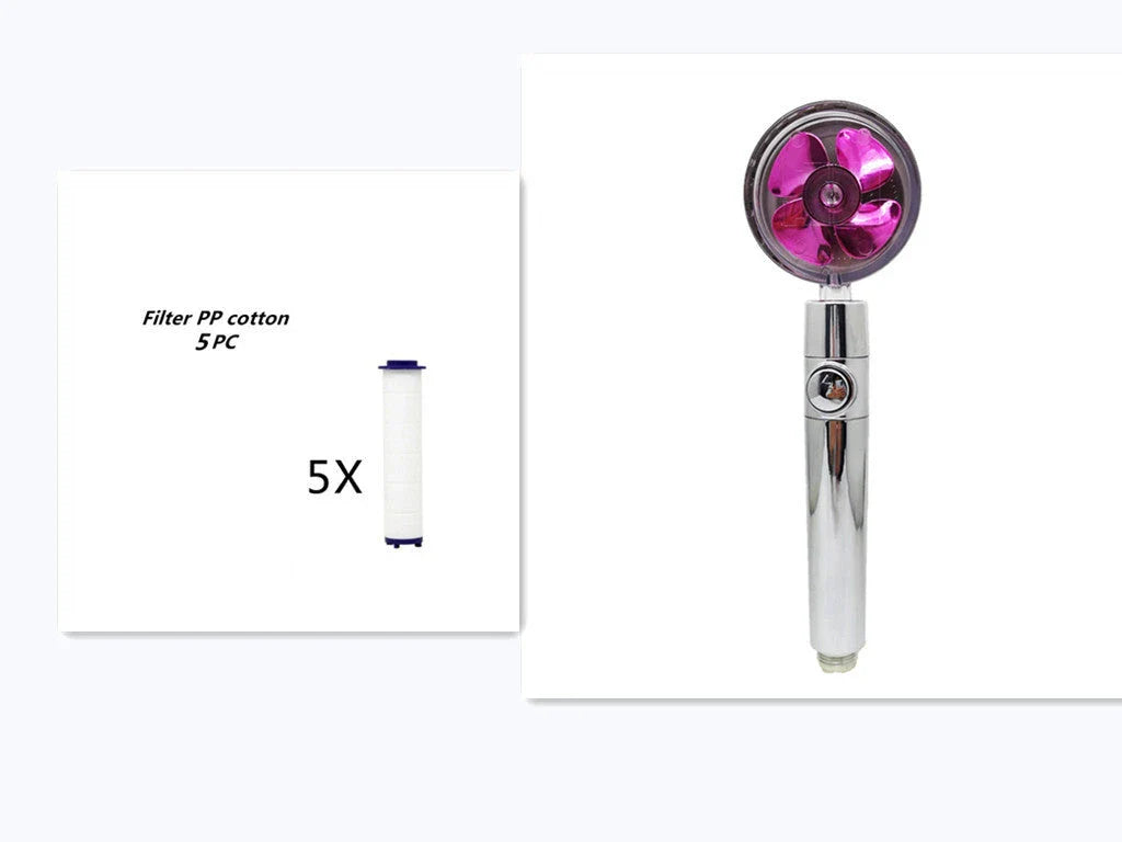 High-pressure handheld shower nozzle with cotton filter and stop button in various colours