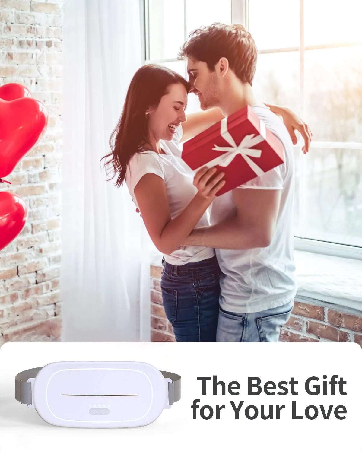White flexible silicone postpartum abdominal warming device with an adjustable belt.