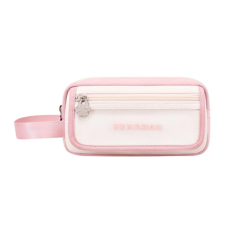 Large capacity Oxford fabric stationery bag in Korean style, pink colour, for students