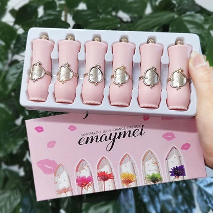 Jelly Flower Lipstick Set with six colour-changing, flower-infused lipsticks