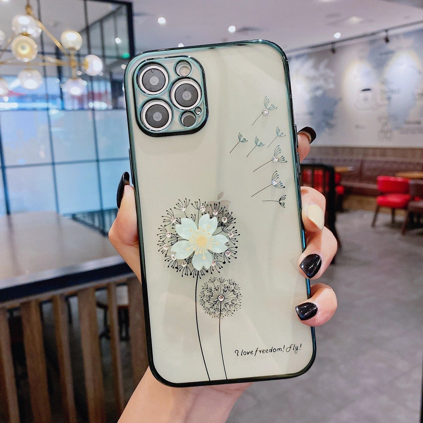 A stylish 3D flower phone case with a spinning stand, offering protection and hands-free functionality for your iPhone.