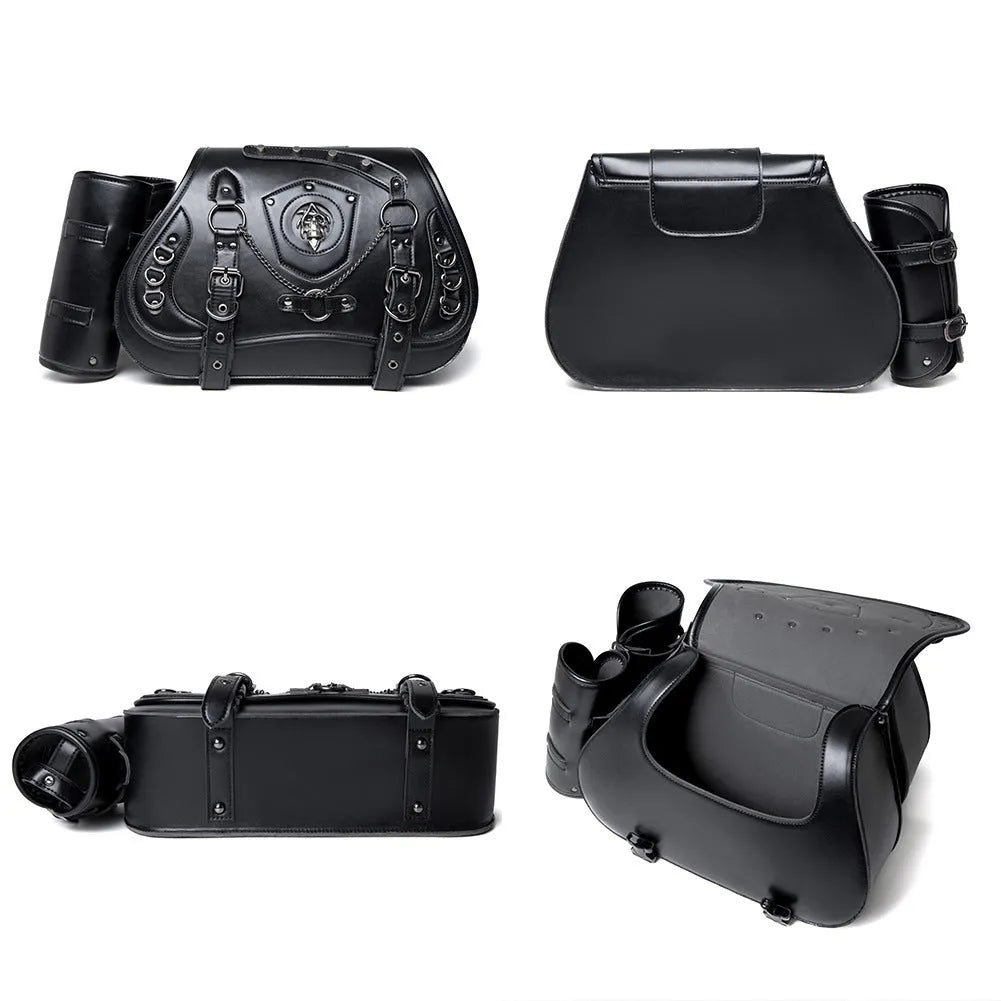 Pair of casual punk style leather motorcycle bags, 16cm by 37cm by 29cm, for motorcycles and electric cars