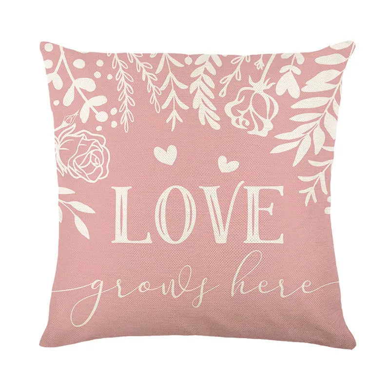 Plaid and heart print decorative pillow cover for Valentine's Day, shown in assorted colours.