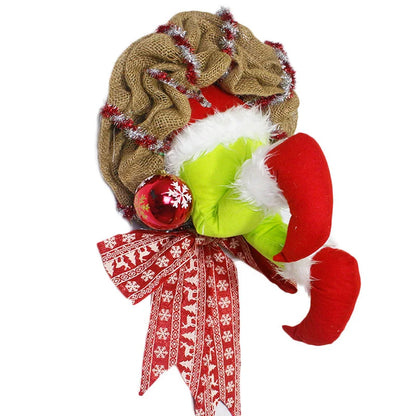 Christmas Thief Stole Burlap Wreath with Santa Legs Design in red
