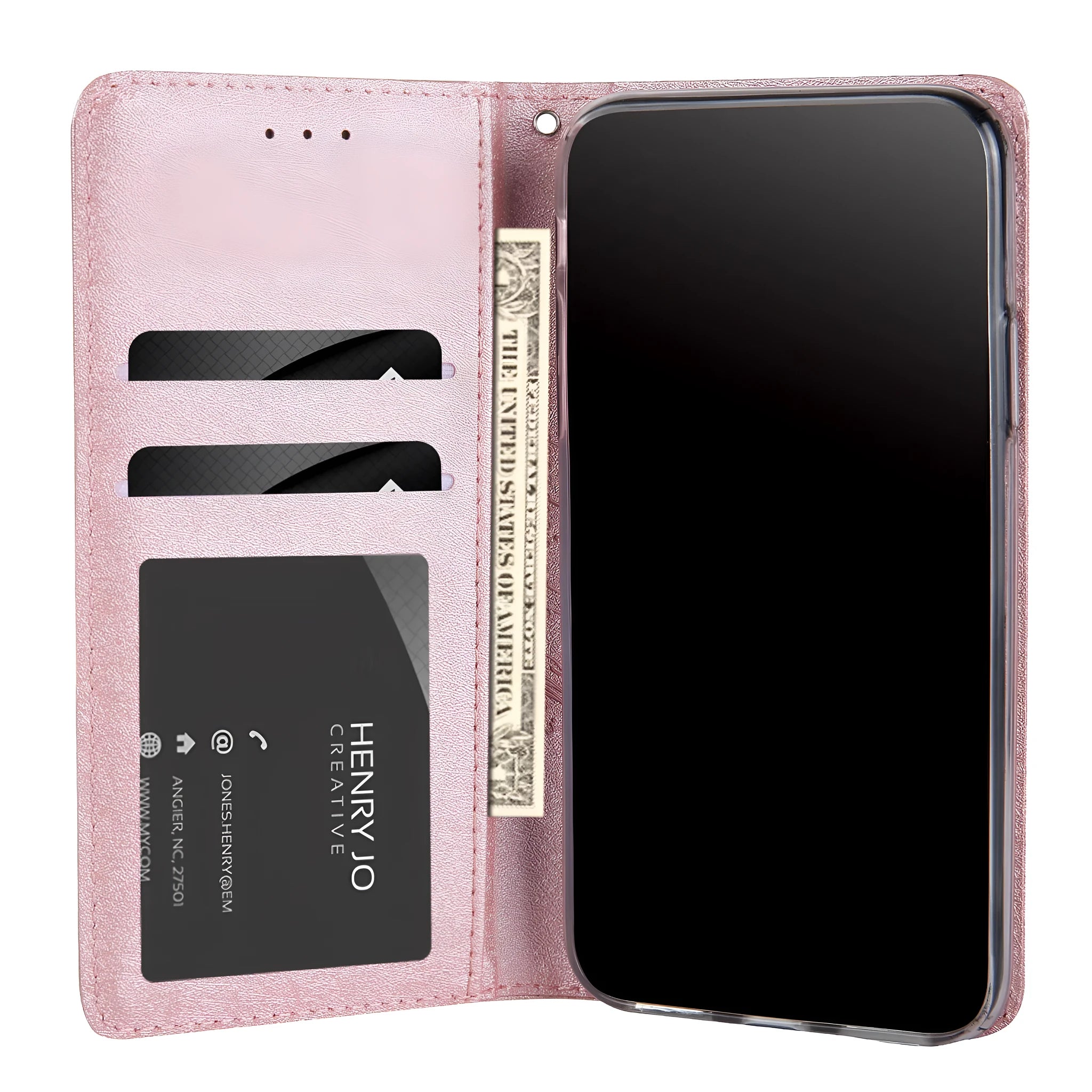 PU leather flip phone case for iPhone with a card slot, shown in multiple colour options.