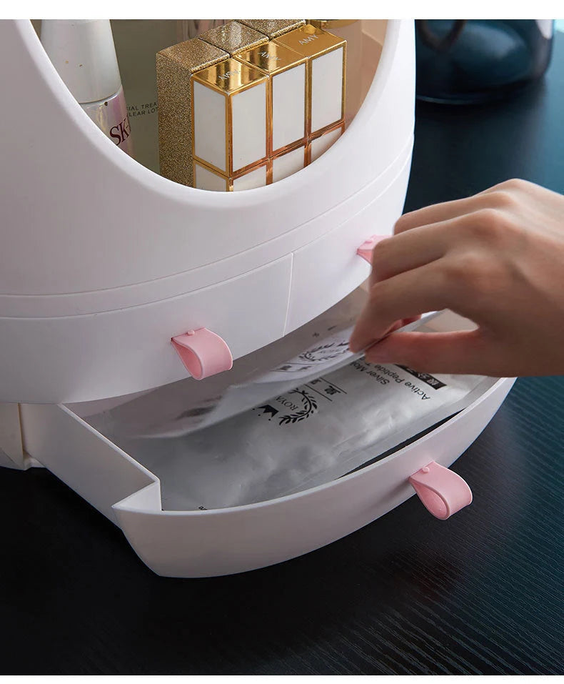 Compact LED makeup mirror with USB charging option and included jewelry box