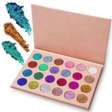 24-colour eyeshadow palette with mirror showing matte and shimmer shades in compact case