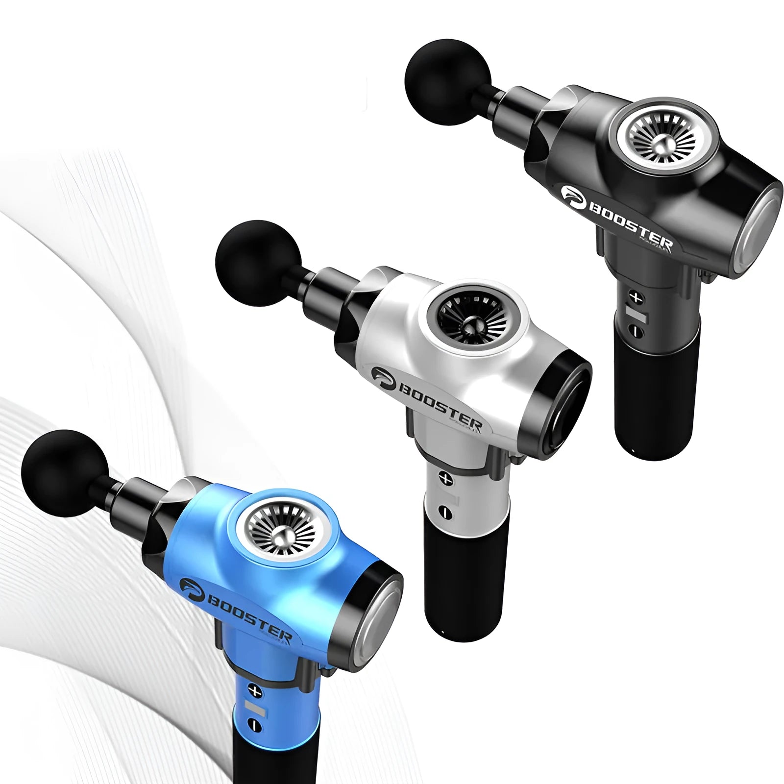 Black and white massage gun with adjustable speed control for muscle relaxation