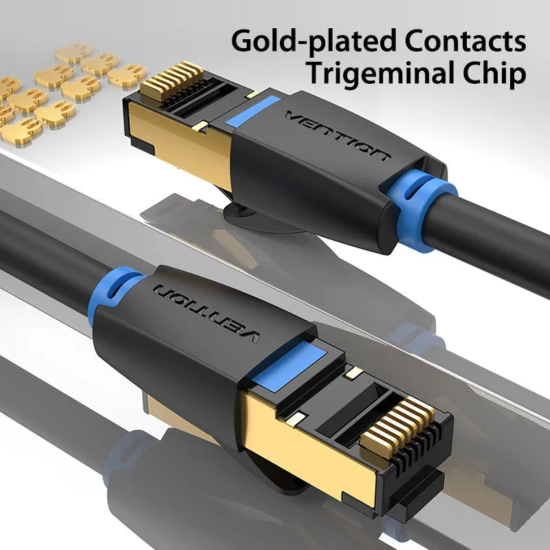 Cat8 shielded network cable with RJ45 connectors in various lengths for home gaming and 10G networking