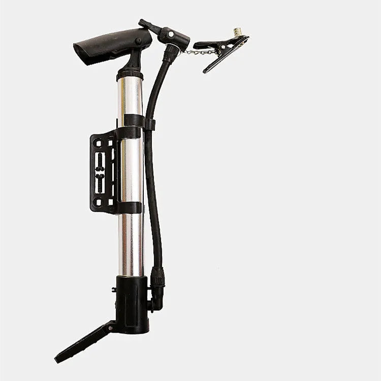 Mini mountain bike pump aluminium body 34cm length 120PSI with air needle nozzle in silver colour