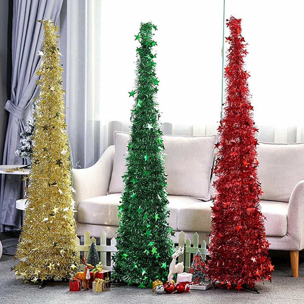 Collapsible PVC Christmas tree with sequin decorations in various colours