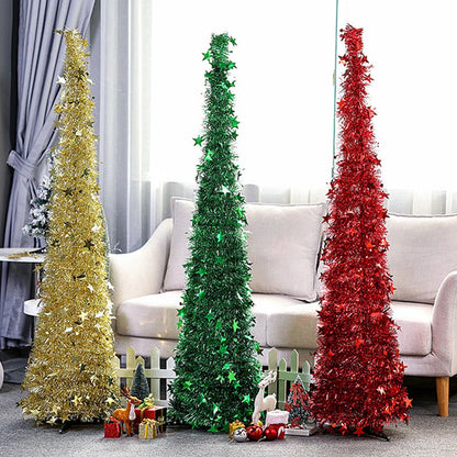 Collapsible PVC Christmas tree with sequin decorations in various colours