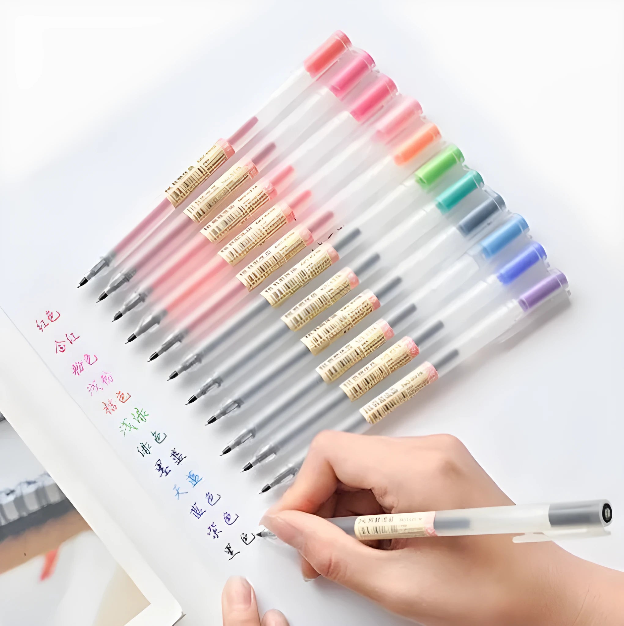 Pack of 12 black Muji gel pens with 0.5mm fine nibs.