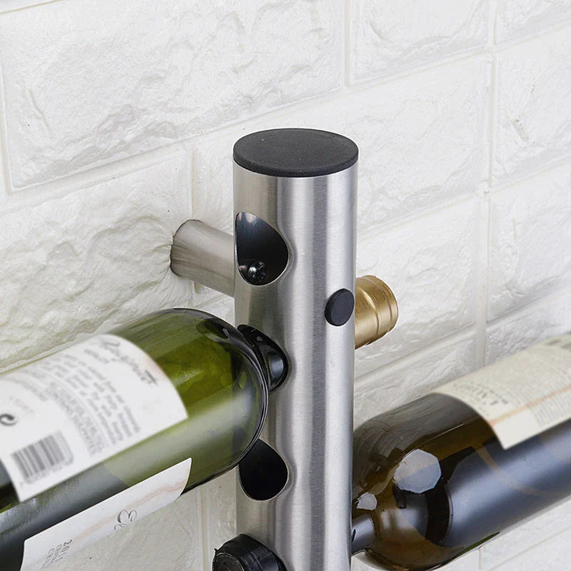 Stainless steel wall-mounted wine rack with 8 or 12 hole options for elegant wine storage