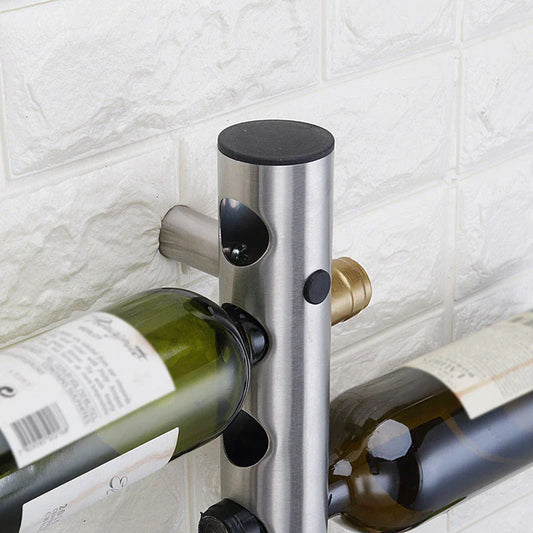 Stainless steel wall-mounted wine rack with 8 or 12 hole options for elegant wine storage