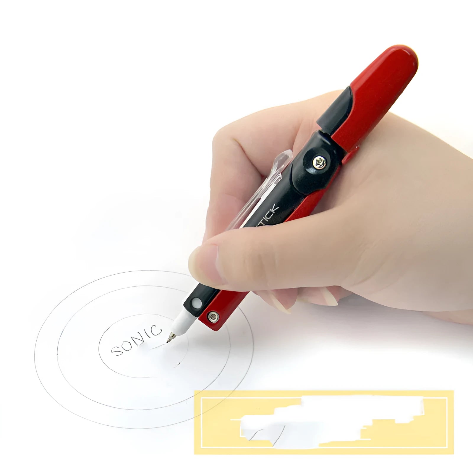 Blue automatic pen with built-in compass showing protective cap and 122mm length